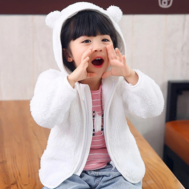 Kids Winter Warm Coats Jacket Clothes Outwear Overcoat Ear Hooded Coral Fleece Zip Up Clothes Cute for Toddlers Boys Girls