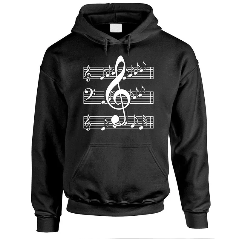 Music Notes Men's Hoodie Men's and Women's Fashion Simple Long sleeved Y2k Harajuku Style Pullover Street Trend Large Sweatshirt