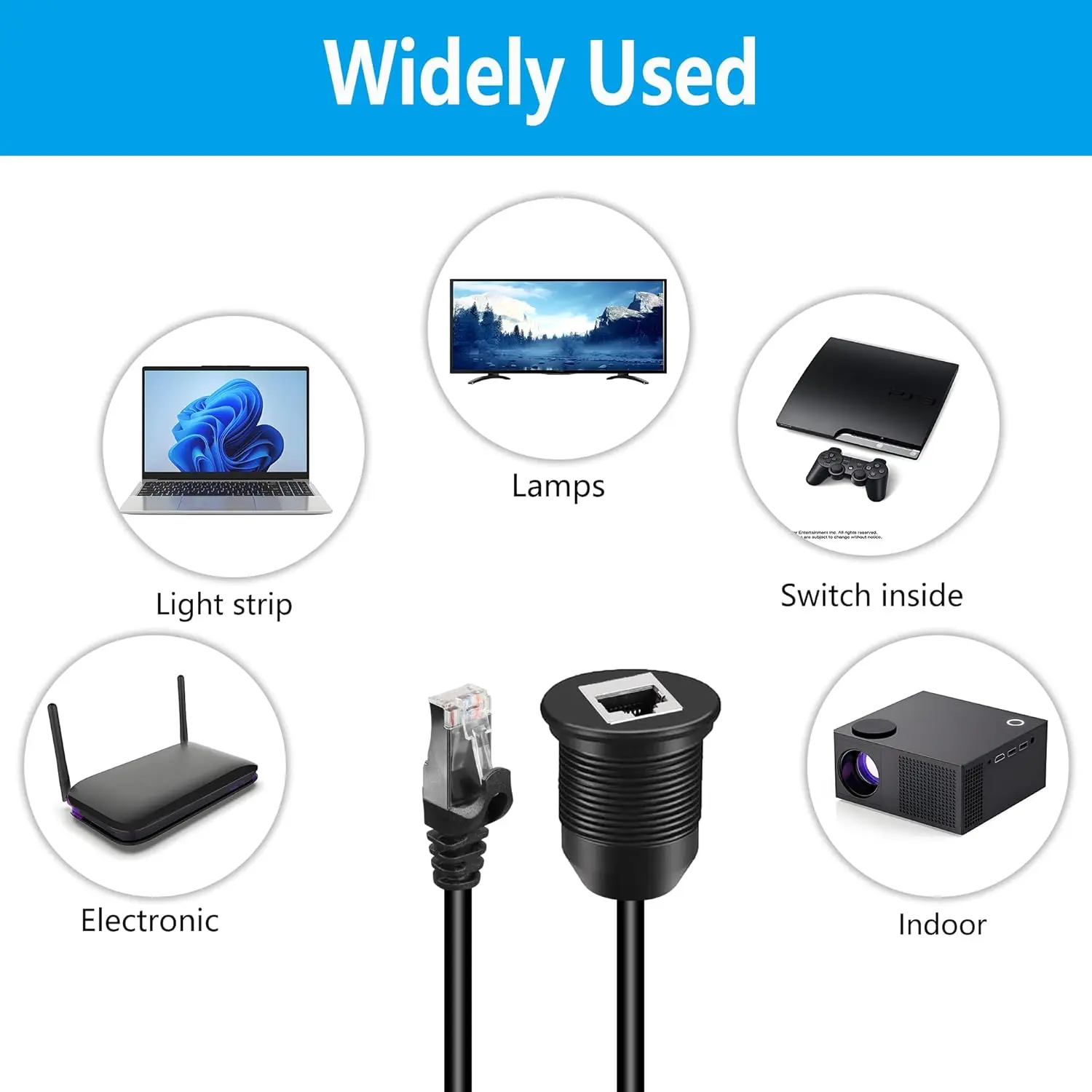Cat6 RJ45 Panel Mount Extender Cable Male to Female CAT6 Ethernet LAN Cable Threaded Fixed for Car Motorcycle Truck Boat etc