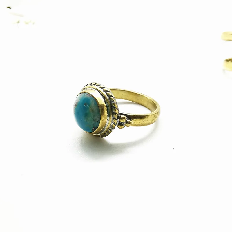 Natural Stone Rings Brass Inlaid Turquoise Lovely Rings for Woman R207