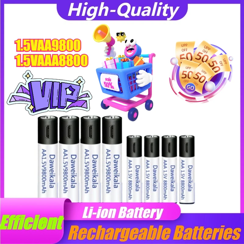 

Brand New 1.5V AA + AAA USB Rechargeable Batteries AA 9800mAh/AAA 8800mAh