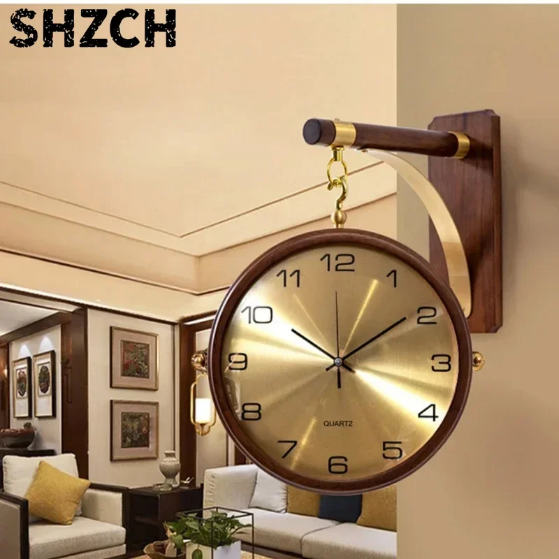 Light Luxury Silent Metal Wall Clocks Double Side Digital Clock Bedroom Decoration Living Room Corner Hanging Quartz Clocks