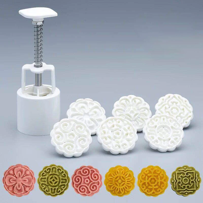 6pcs/set Flower Shaped Mooncake Mold Cake Mold Hand Pressure Fondant Moon