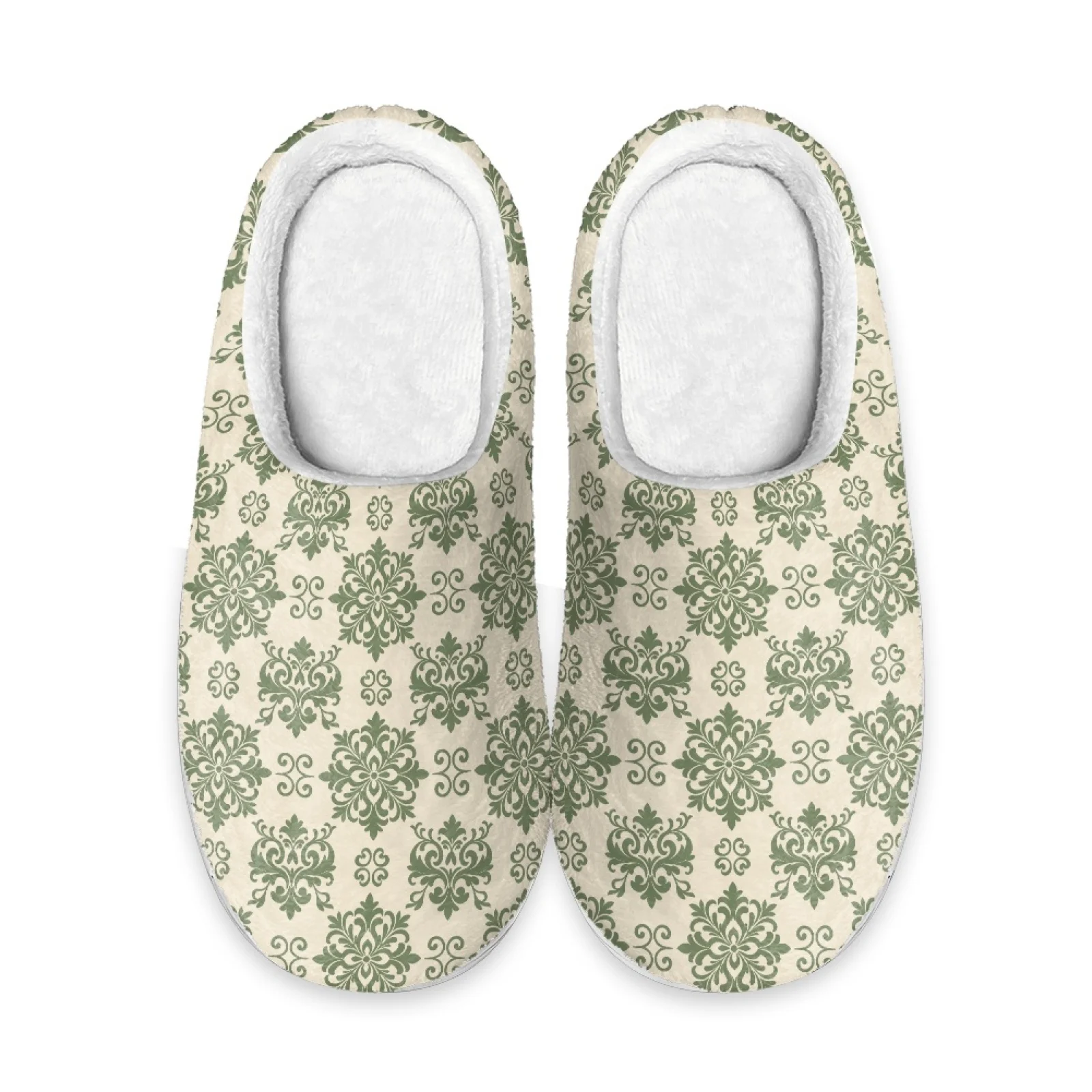 PENSTROLL Green Damask Extra Warm Thermal Slippers For Winter Indoor Slipper for Hotel House Shoes That Don't Rub Top Of Foot