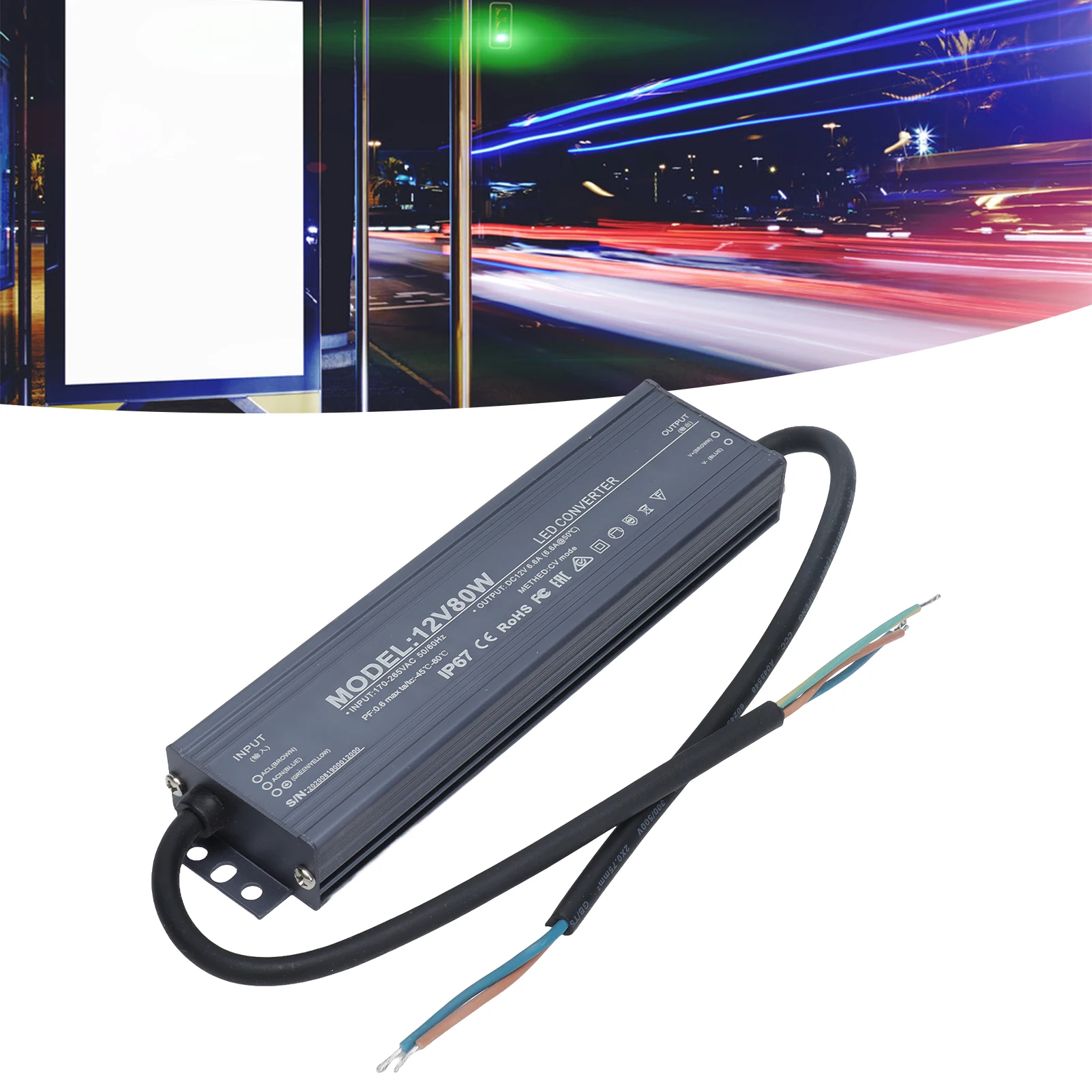 

IP67 Waterproof Power Supply LED Driver Light Voltage Converter AC170‑265V Input Waterproof Voltage Converter