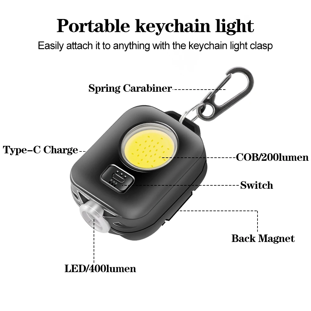 Đèn LED Mini Móc Khóa Đèn Pin Siêu Sáng COB Móc Khóa Đèn Pin Đèn Pin Sạc 500MAh Ánh Sáng Bỏ Túi Cho Cắm Trại Ngoài Trời