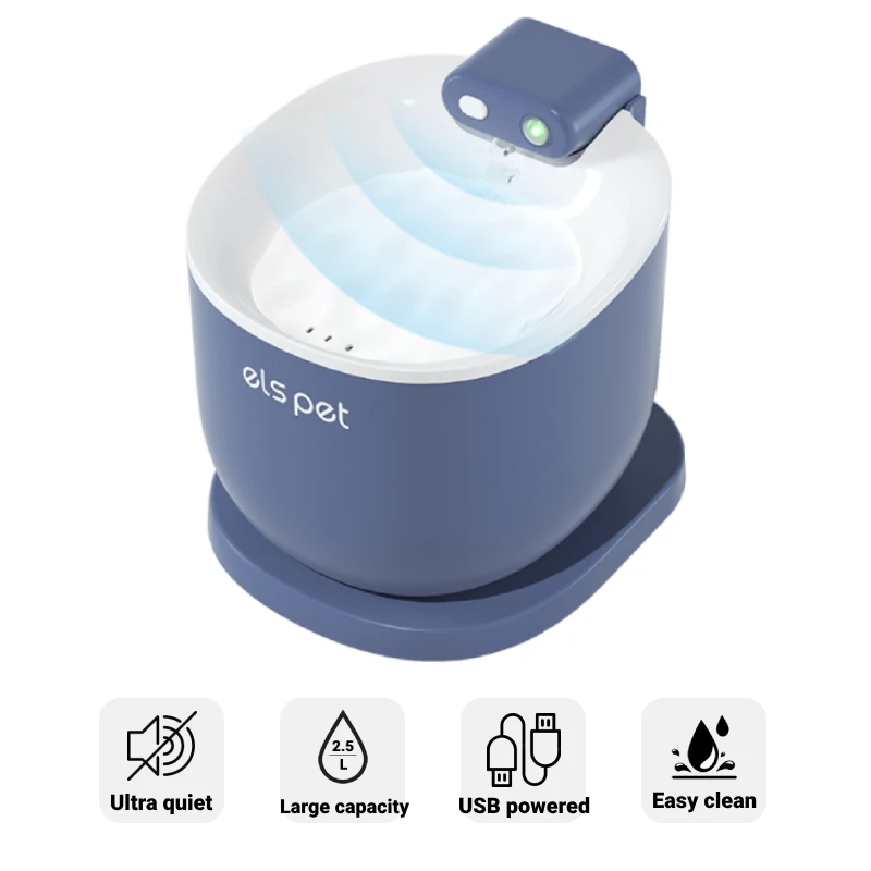 

Автоматический диспенсер для домашних животных 2,4 л с перезаряжаемой батареей 5000 мАч, беспроводной фонтанчик для воды для кошек с датчиком движения, чаша для воды для домашних животных