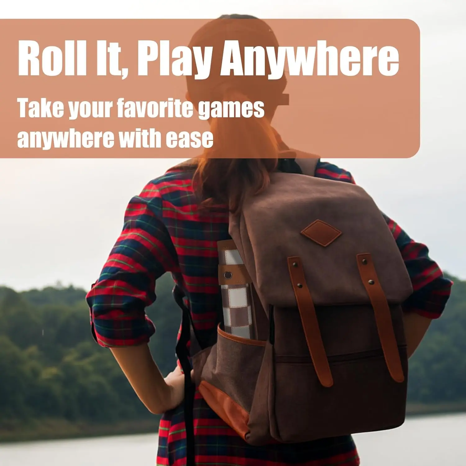 Set da backgammon arrotolabile 3 in 1 con 32 pezzi di legno, 5 dadi, tavolo da gioco portatile in pelle per adulti – 13,8x10 pollici