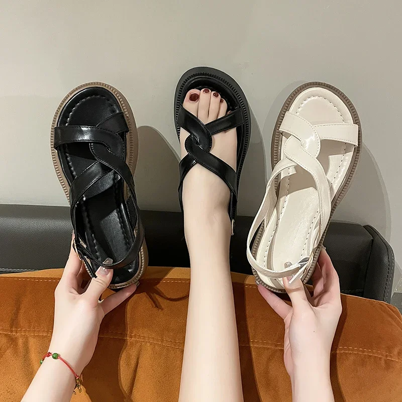 New Women\'s Sandals Summer Flat Shoes for Women Holidays Daily Wear Platform Retro Sandals Ladies Shoes 2024 Sandalias Mujer