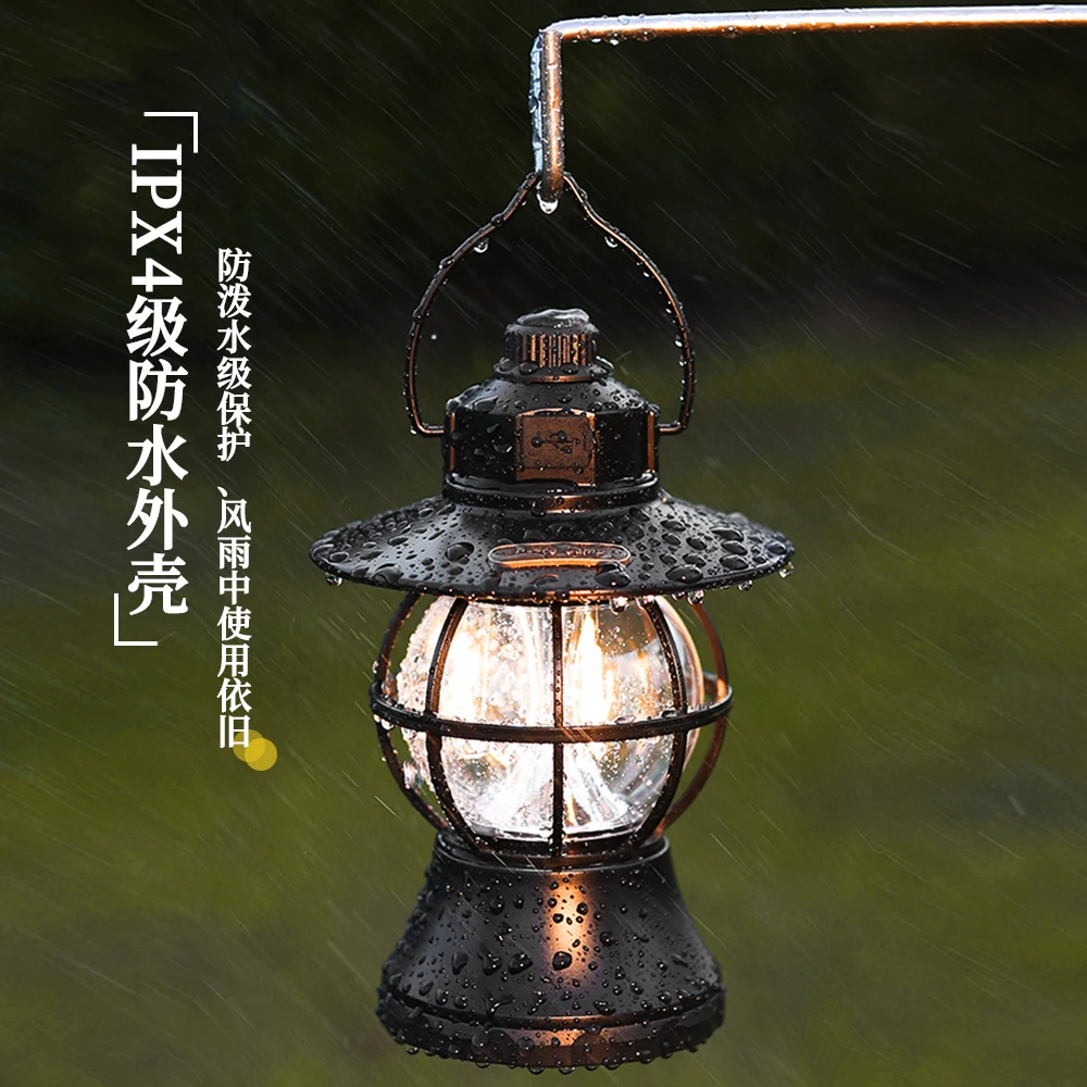 INXDOLHOM Vintage Metal Waterproof Hanging Lanterns 3000mAh Battery Warm White light Led Camp Lantern Rechargeable Lightweight