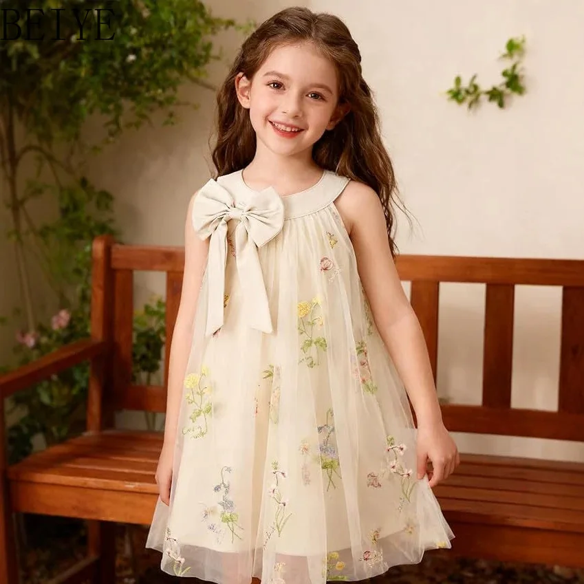 Children's Clothing Summer New Girls' Dresses Sweet and Cute Embroidered Printed Casual Baby Princess Dresses Wholesale