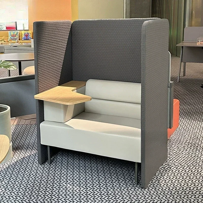 Office high back sofa chair, library designer waiting area, semi-private space sofa chair with small table board