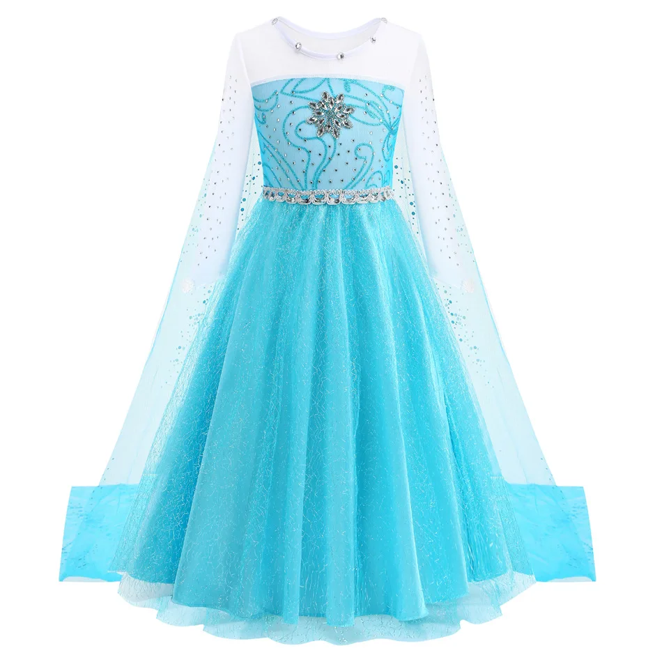 Mädchen Blaues Eis-Glitzer-Prinzessinnenkleid mit Pailletten und Netzstoff für Halloween, Geburtstag, Karneval, Kinder-Cosplay-Party-Outfit – Detail 5