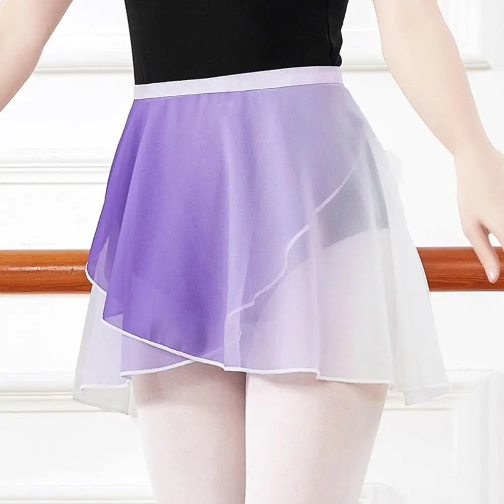 Ballet Skirt Women Girl Ballet Dance Wrap Skirt Dancewear Mini Chiffon Practice Gradient Gymnastics Skirt