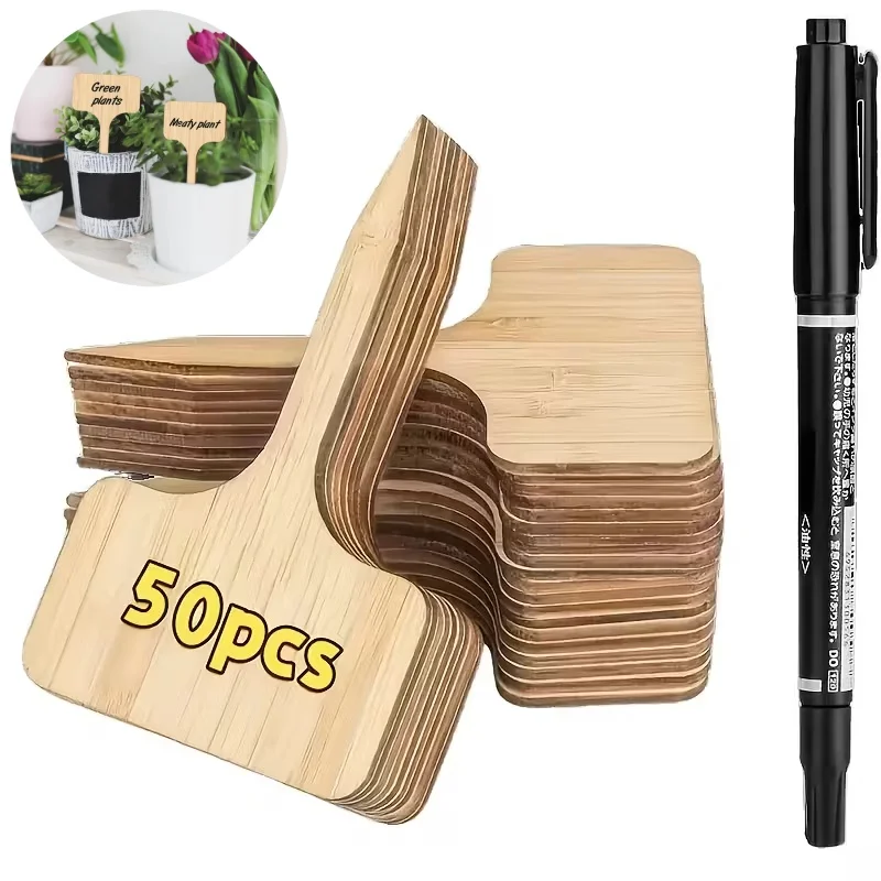 

10Pcs/Set Wooden Eco-Friendly Plant Sign Tags Garden Markers T-Type Bamboo Plant Labels For Bonsai Seed Potted Herbs Flower Tool
