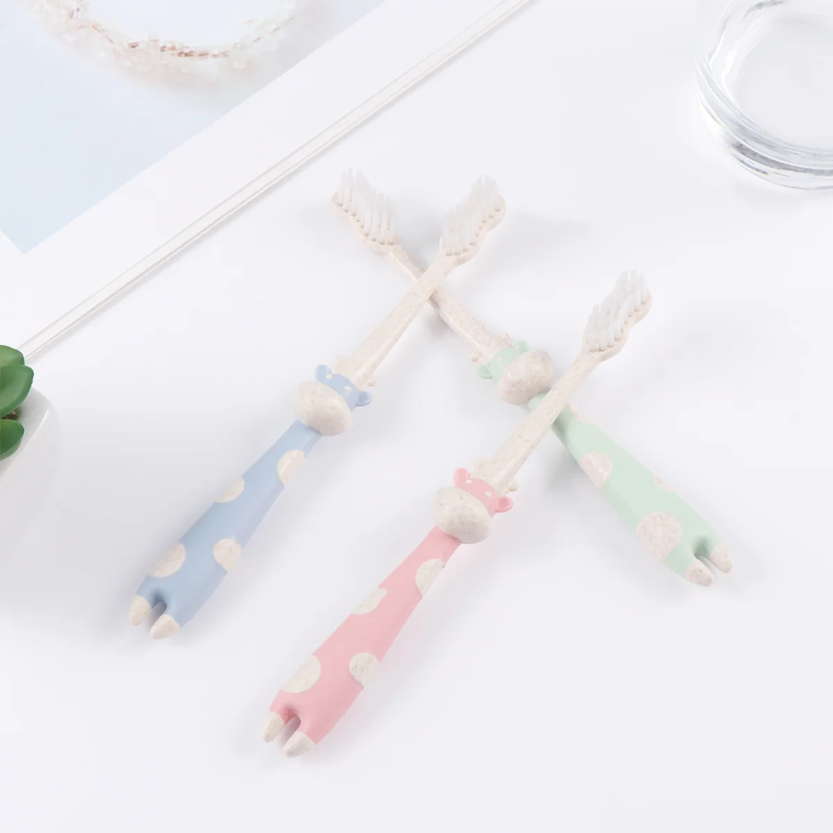 

3Pcs Children Toothbrush Kids Toothbrush Set Made from Wheat Straw Soft Bristle Cartoon Style for Toddler Teeth Cleaning Safe