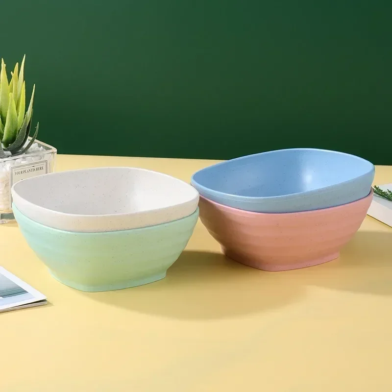 Square Wheat Straw Soup Ramen Bowls Anti-Fall Large Salad Fruit Rice Bowls Food Container Kitchen Tableware Microwave Safe