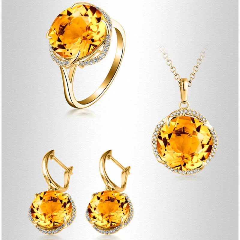 DIY accessories Cross-border citrine earrings, amethyst pendant, sea blue topaz colored gemstone ring, colored gemstone set.