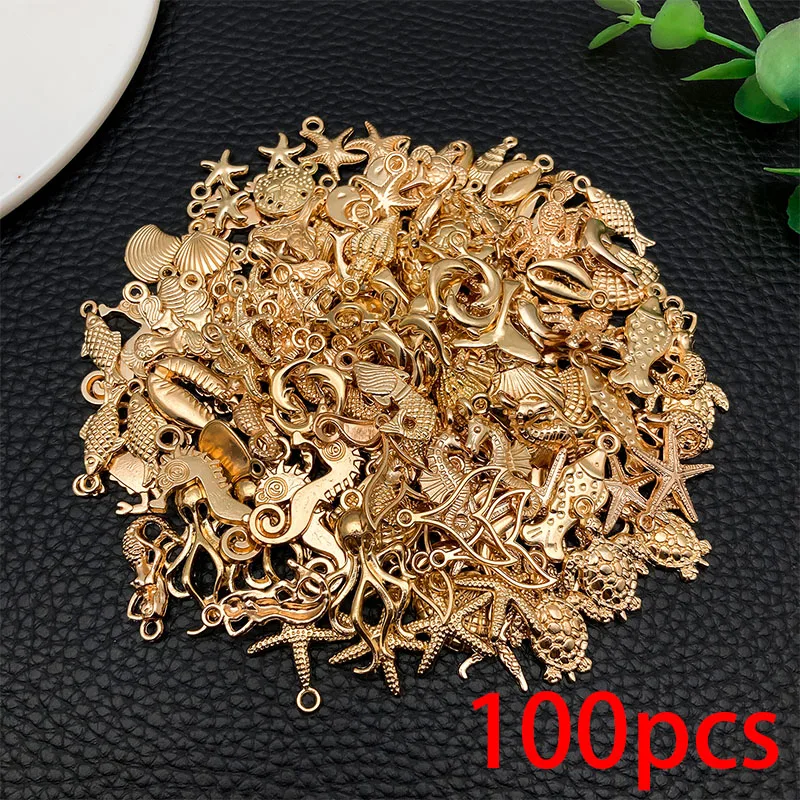 20/50/100 stuks KC vergulde bedelset met oceaanthema (willekeurig assortiment) – DIY-sieradenmaakset voor kettingen, armbanden en oorbellen