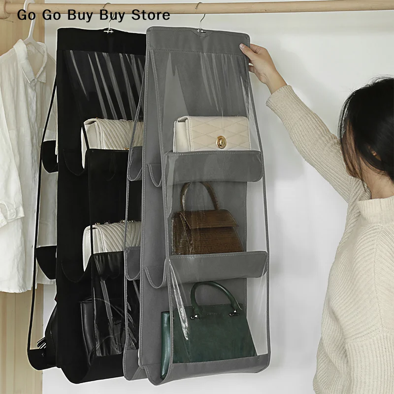 6/8 Grid Handbag Hanging Organizer Multi-layer Foldable Dustproof Oxford Cloth Handbag Storages Bags For Family Closet Bedroom