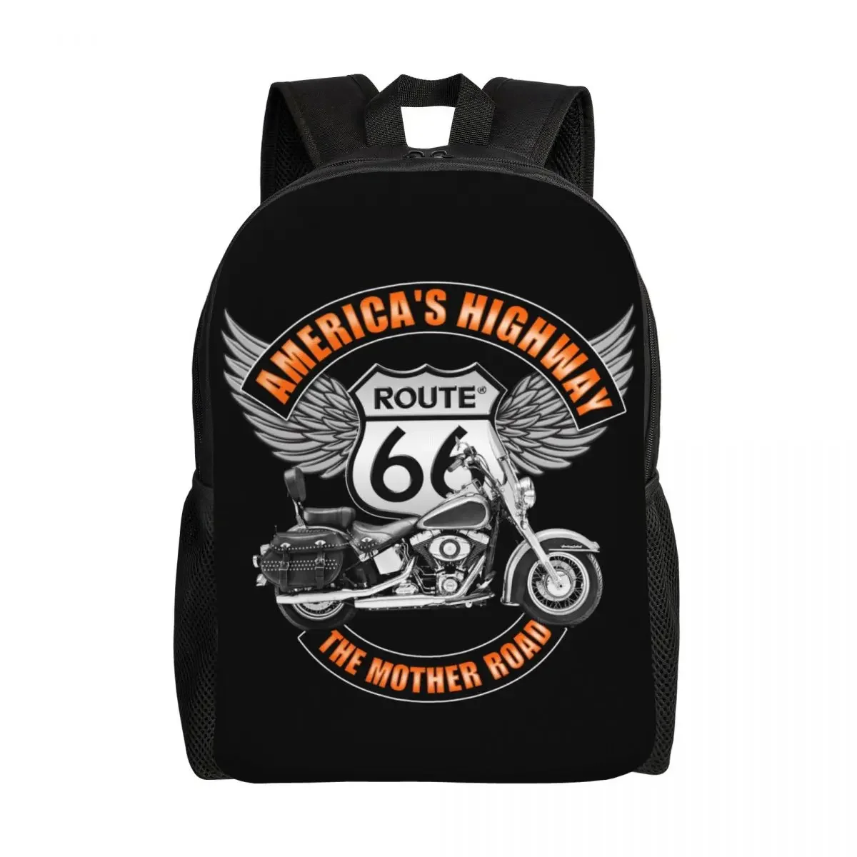 Mochila personalizada America Highway para homens e mulheres, bolsa casual para escola universitária, bolsas de moto