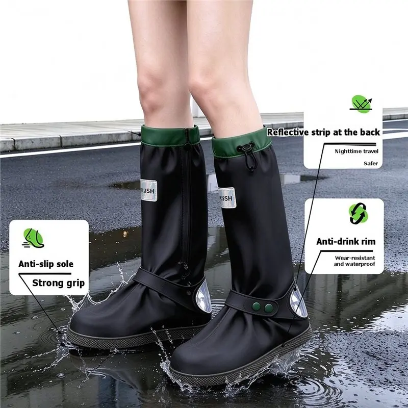 High Tube Reusable Waterproof Rain Shoe Covers, Non-Slip Thickened Shoe Protector For Men Women Outdoor Commuting