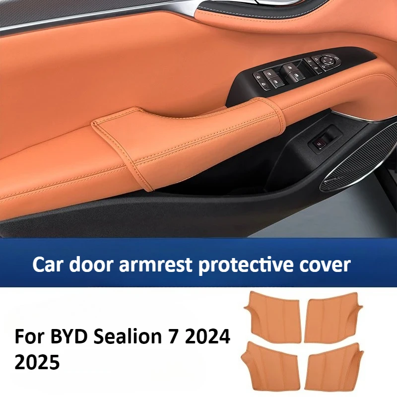 

For BYD Sealion 7 2024 2025 Car Door Handle Protective Cover Leather Anti-scratch Inner Door Armrest Protector Accessories