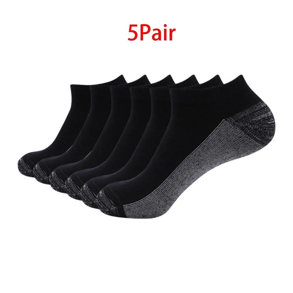 

5Pair Breathable Work Socks Towel Bottom with Anti-Friction Heel Design Mesh Running Sock Double Solid Color