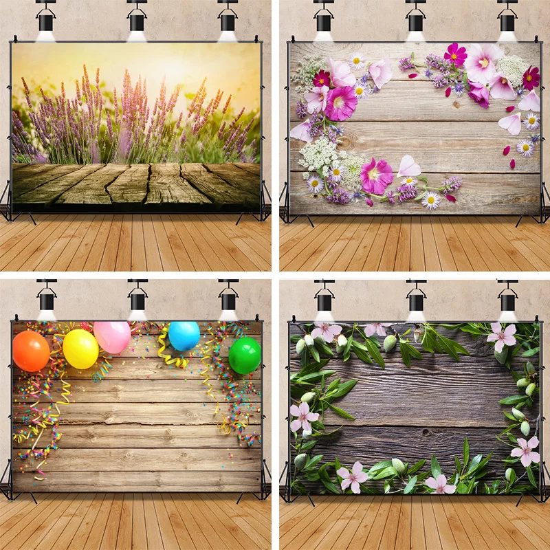 

SHENGYONGBAO Spring Flower Wood Board Photography Backdrops Photo Studio Props Wooden Floor Doll Studio Background NM-02