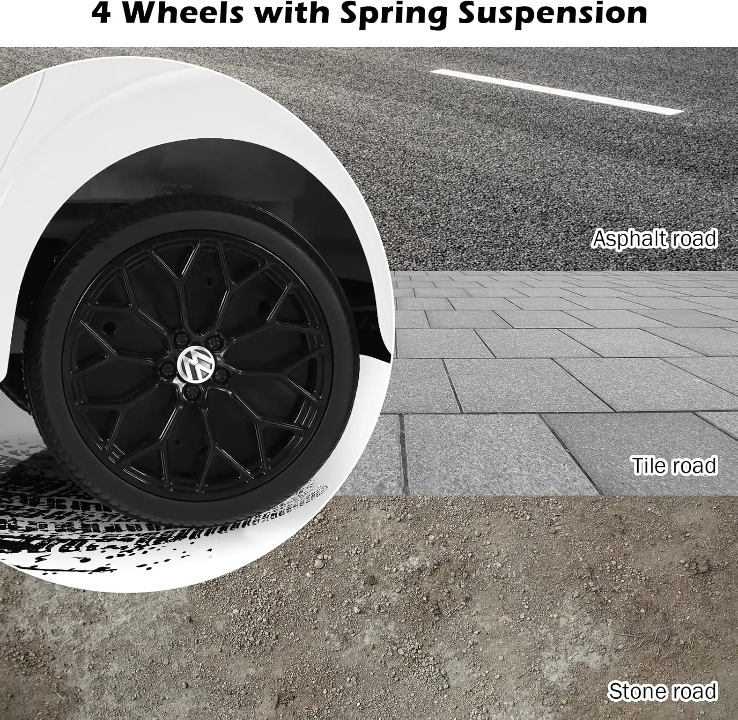 자동차 탑승, 12V 라이센스 폭스바겐 비틀 배터리 구동 차량(원격 제어 포함), 스프링 서스펜션, 조명, USB, 경적, Musi