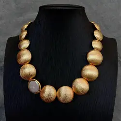 Y.YING Cultured White Coin Keshi Pearl Brushed Bead Necklace Graduated Chokers Trend Fashion Jewelry