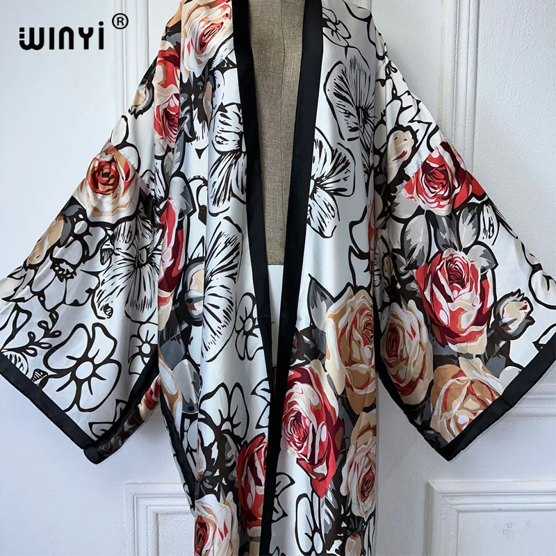 Winyi Frauen Boho Print Kimonos afrikanische Kleider für Frauen Strickjacken Strand Outfits Kaftan Strand vertuschen Abendkleid Maxi Mantel