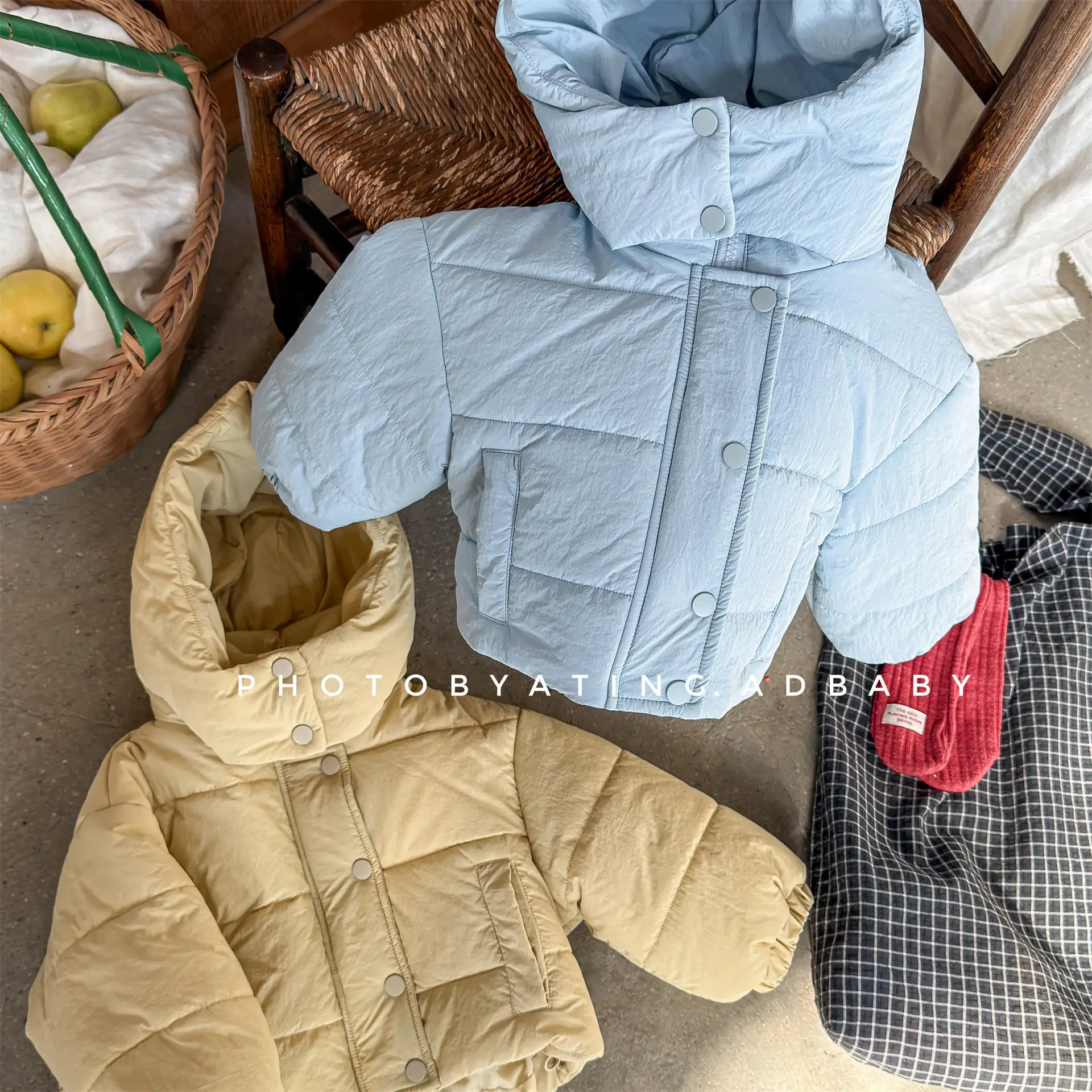 Winter New Children Solid Down Jacket Boys Girls Long Sleeve Cotton Padded Jacket Kids Baby Thick Warm Hooded Coat
