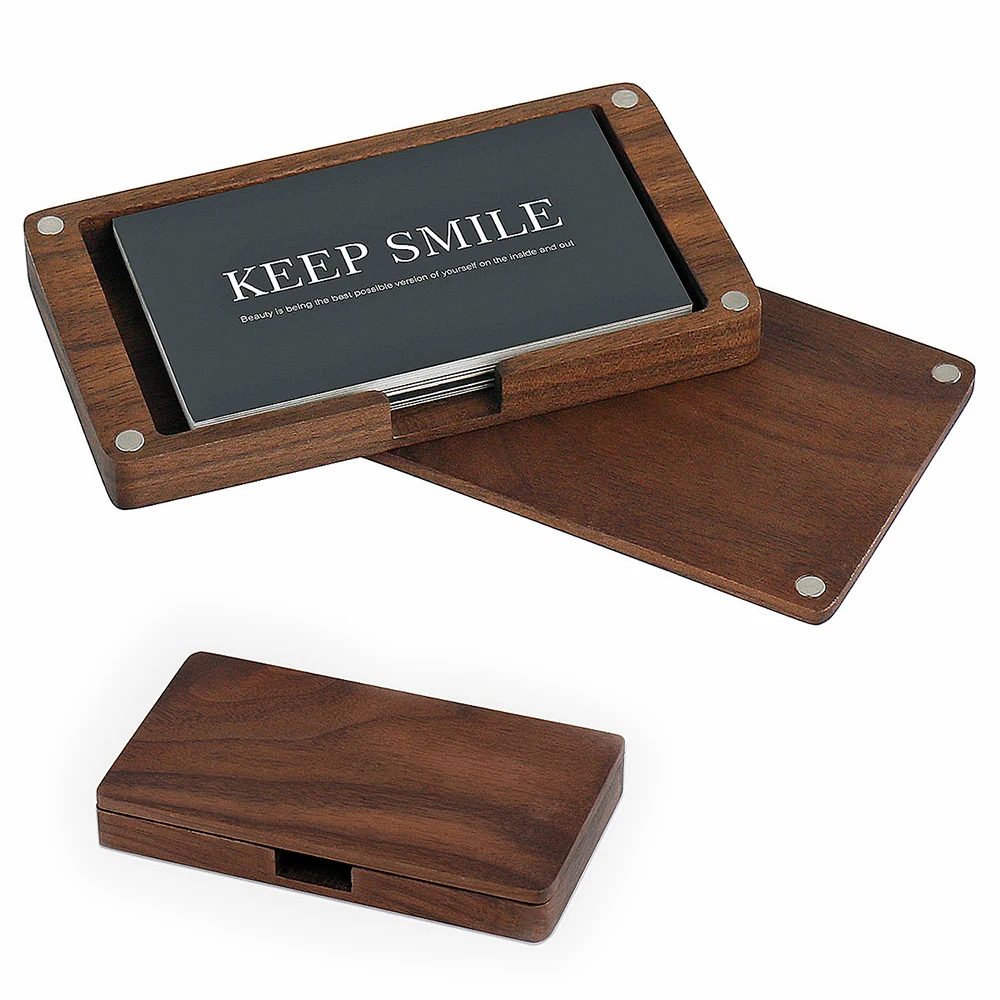 

Walnut Wooden Business Cards Holders Men Portable ID Name Tag Card Box Solid Wood Credit Card Cases Square Magnetic Buckle Boxes