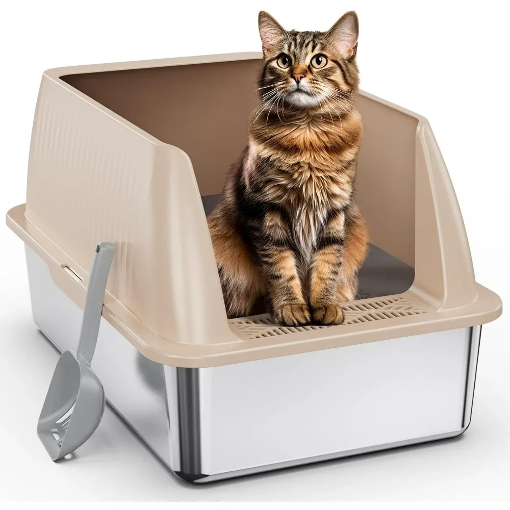 

Steel Litter Box,XL Metal Litter Box with Lid,High Side Cat Litter Box for Big Cats and Kittens