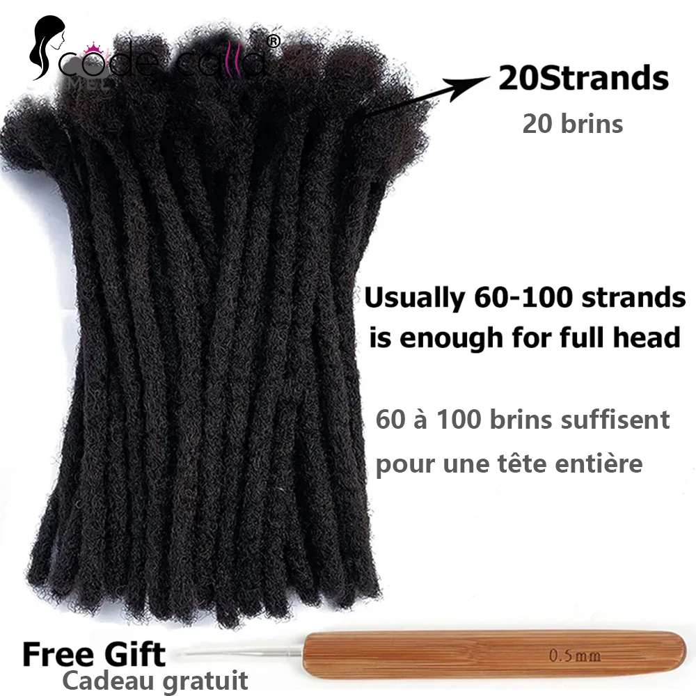 Extensões Dreadlock para homens e mulheres, 100% cabelo humano, tranças de crochê, extensão Loc artesanal, 0.4 cm