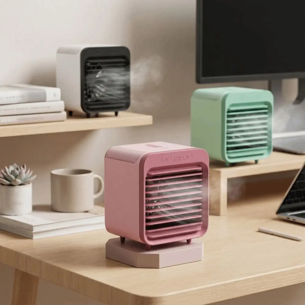 Three Speeds Portable Misting Fan Low Noise Mist Spray Cooling Fan Wide Angle Airflow USB Powered Desktop Fan Personal Cooling