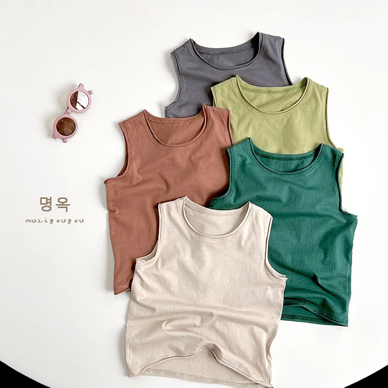 Kids Tank Tops 2026 Summer Boys Girls Sleeveless T-shirt Candy Color Children Underwear Toddler Crop Tops Baby Tees Clothing