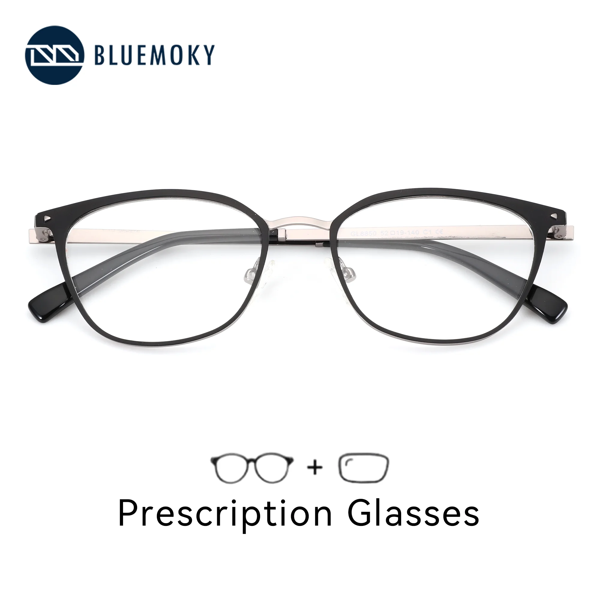 

BLUEMOKY L размер металлические очки по рецепту для женщин и мужчин квадратная оправа, анти-синий свет близорукость, прогрессивные линзы