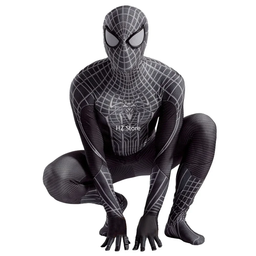 

Marvel Superhero Black Spider-Man Zentai Jumpsuit with Separated Mask Tight Fitting Halloween Cosplay Costume Lyrca Fabric 001