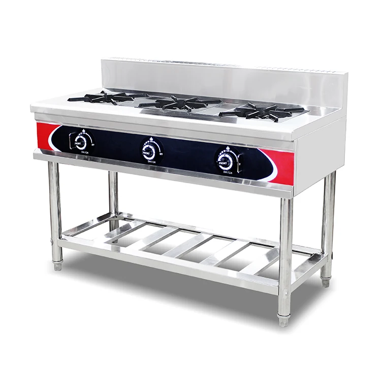 3 Burners Floor Type Stainless Steel Gas Cooker Stove Commercial for Restaurant