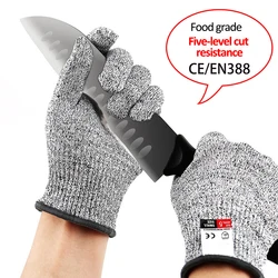 1 Pair Anti Cut Gloves High Performance Level 5 Protection HPPE Golves Knife Cut Resistant Protection Kitchen Home Garden Gloves