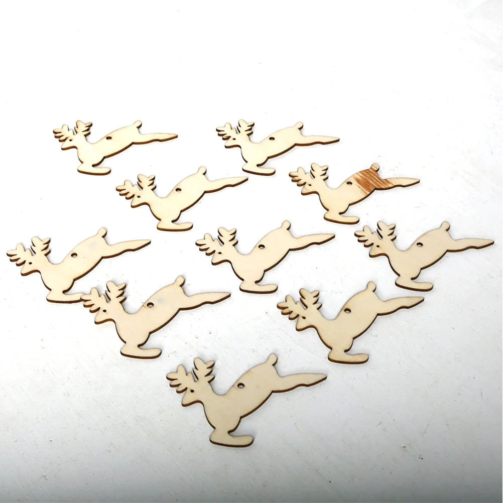 

10pcs Wooden Deer Decoration Rustic Christmas Hanging Ornaments Diy Crafts For Tree Wall Window Door Home Party Decor