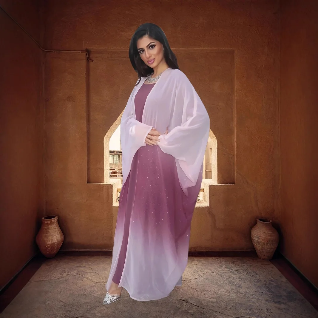 فستان نسائي للعيد سترة عباية إسلامية متدرجة عبايات بأكمام تشبه جناح الخفّاش المغرب قفطان دبي فيستدوس رمضان رداء جلابية