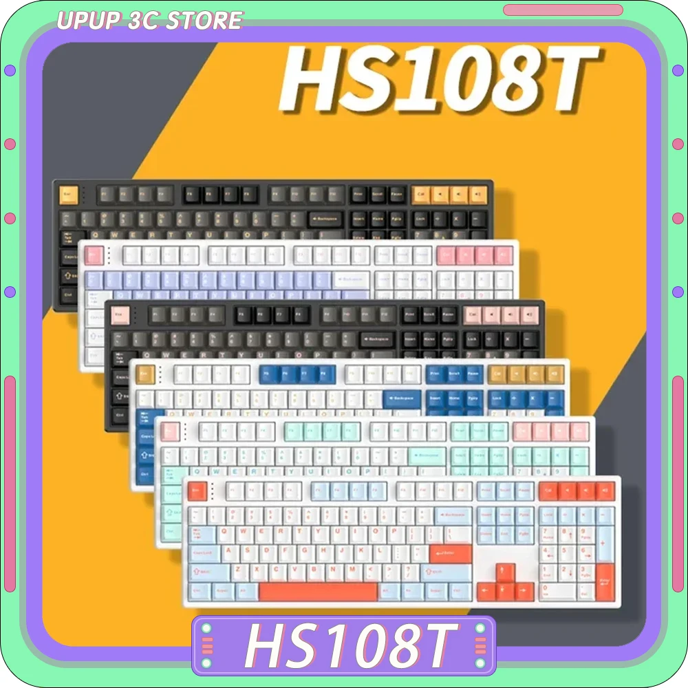 

Механическая клавиатура HELLO GANSS HS108T, трехрежимная RGB клавиатура с горячей заменой, игровая клавиатура на заказ PBT, колпачки для клавиш, ПК, технические подарки