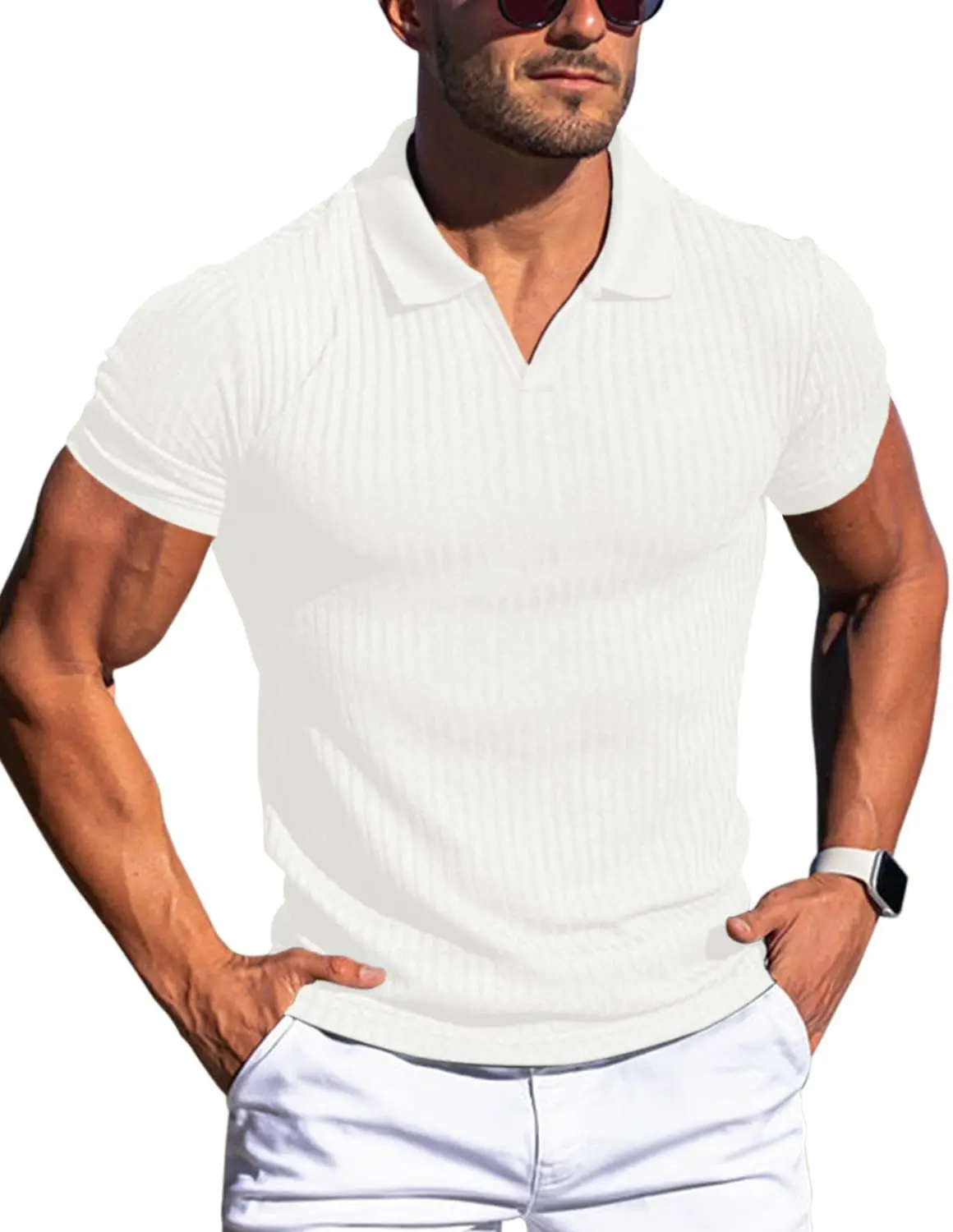 Neues Sommer-Herren-Freizeit-Poloshirt mit Kragen, V-Ausschnitt und Kurzen Ärmeln für den Täglichen Gebrauch – Detail 27