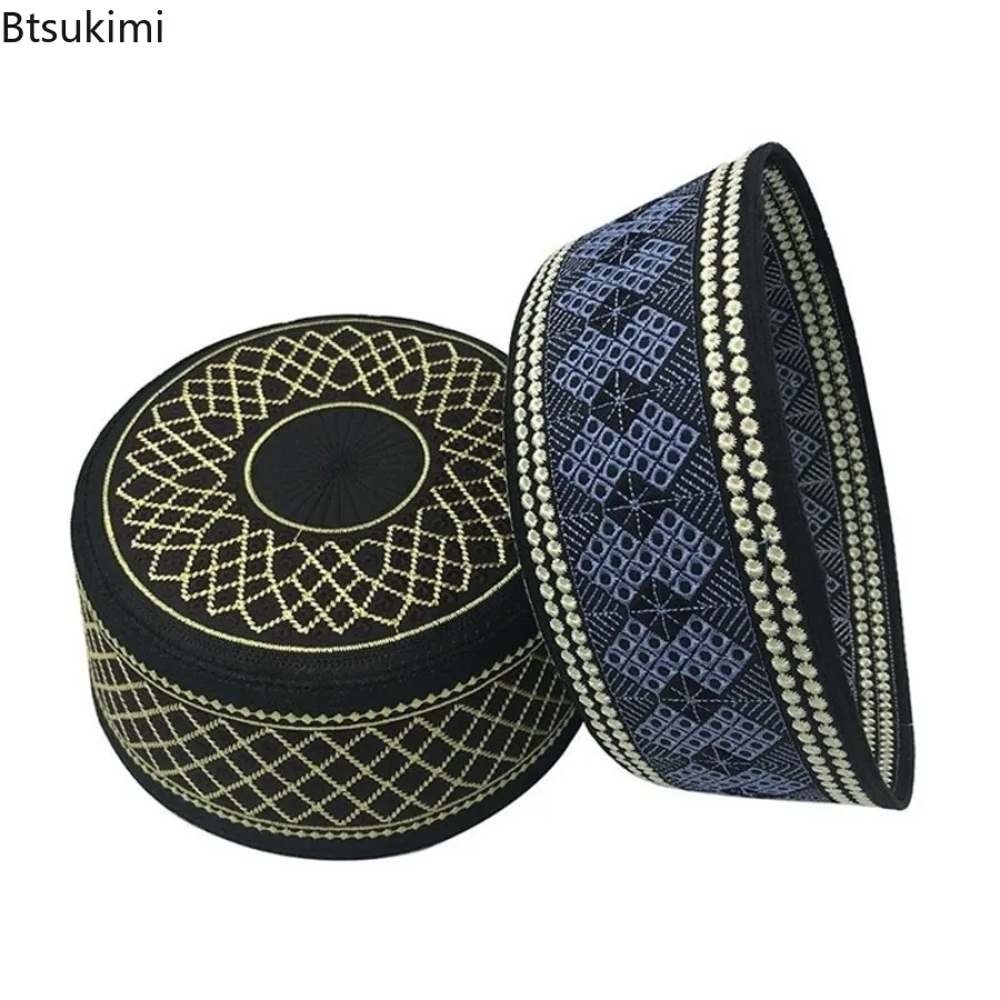 빈티지 자수 히잡 남성 기도 모자 인도 터번 모자 성인 통기성 쿠피 원형 모자 아라비아 이슬람 의류 무슬림 캡