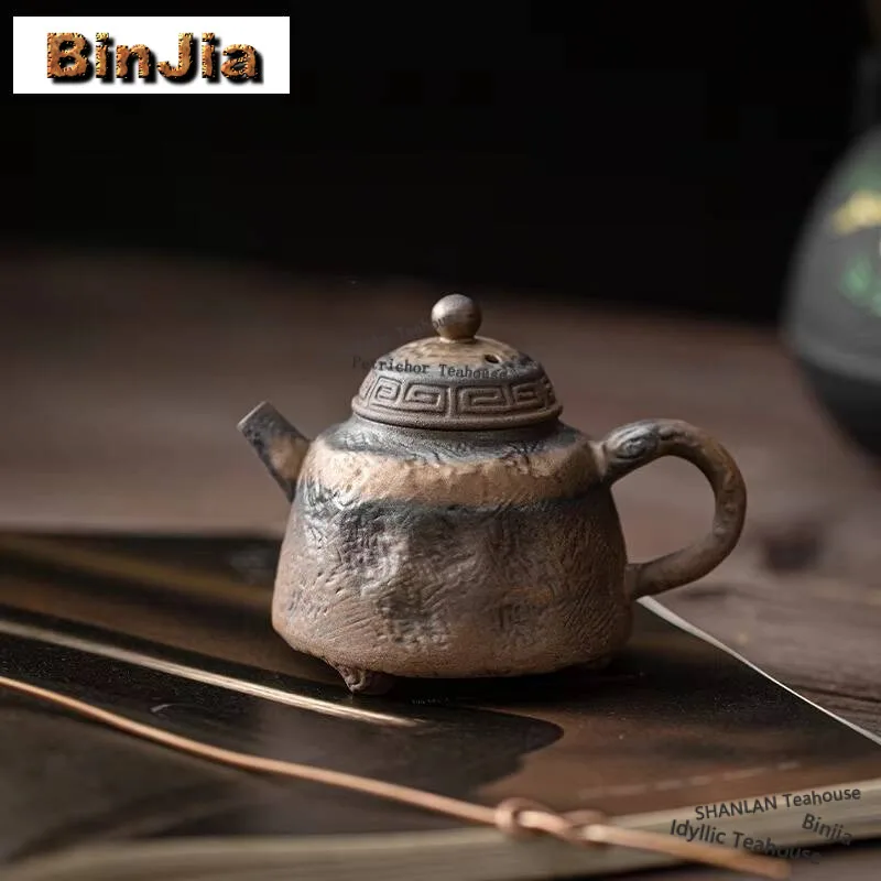 150ML Handmade Coarse Pottery Teapot Boutique Ding Ball Hole Filter Pot Tea Brewing Kettle Tea Services Accessories Decoration