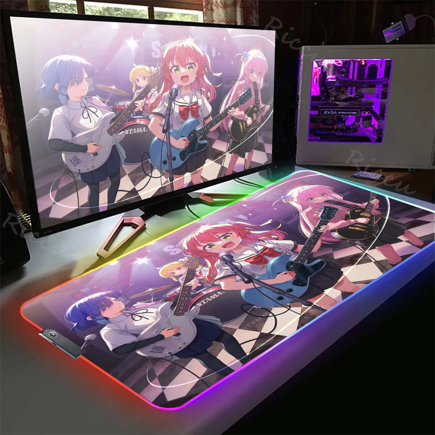 

Anime Lonely RockMouse Pad Rgb Carpet Notebook Table Pad Non Slip Edge Lock Led Gamer Keyboard Backlit Cabinet Pc Accessories