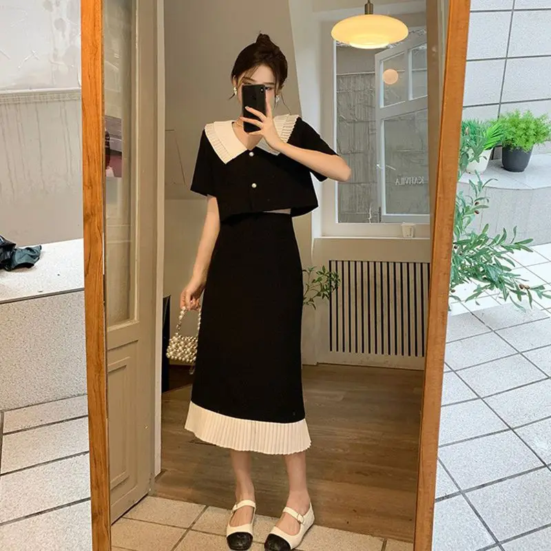 Summer Oversized Slimming French Style Temperament Small Fragrance Commuting Short Sleeved Jacket Half Skirt Two Piece Set